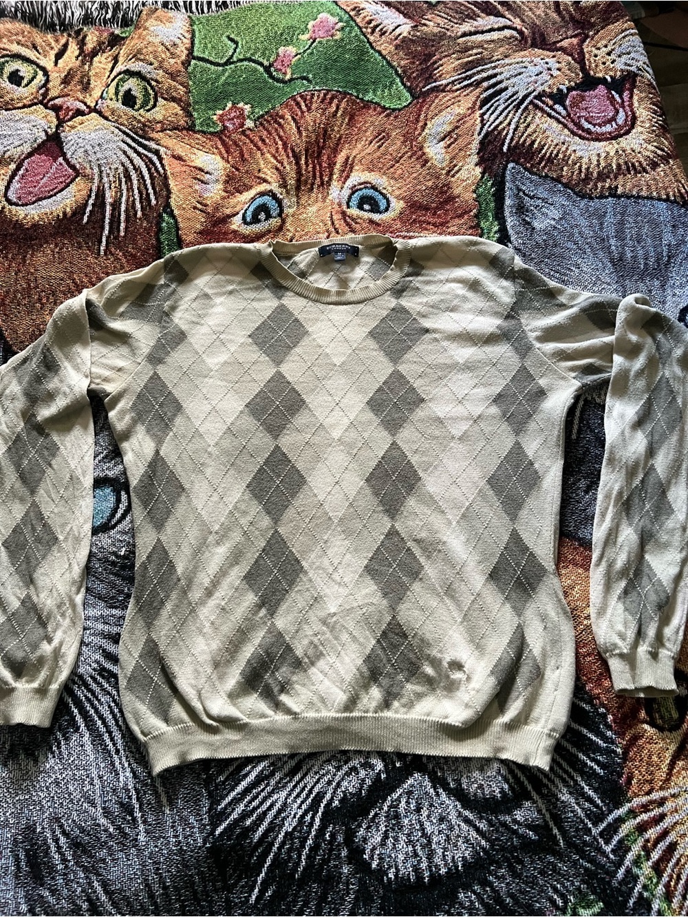 Burberry  Argyle Crewneck Sweater in Beige and Gray